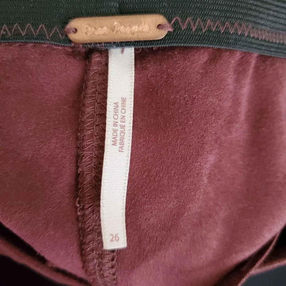 Free People Faux Suede Leather Pull-On Skinny Pants, Burgundy Women's Size 26 - Picture 9 of 15
